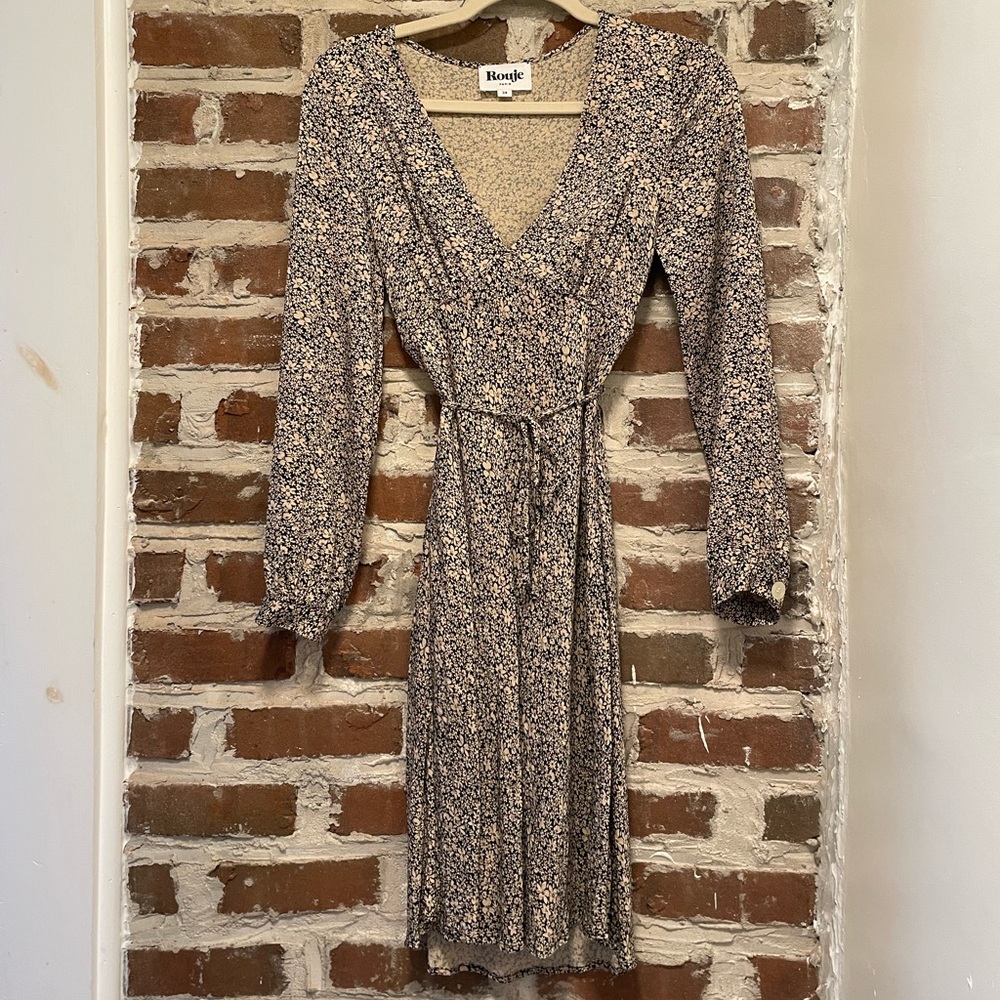 Rouje Aurore Long Sleeve Floral Dress - Black and Cream